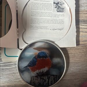 Blue and Red Bird Glass Paperweight
